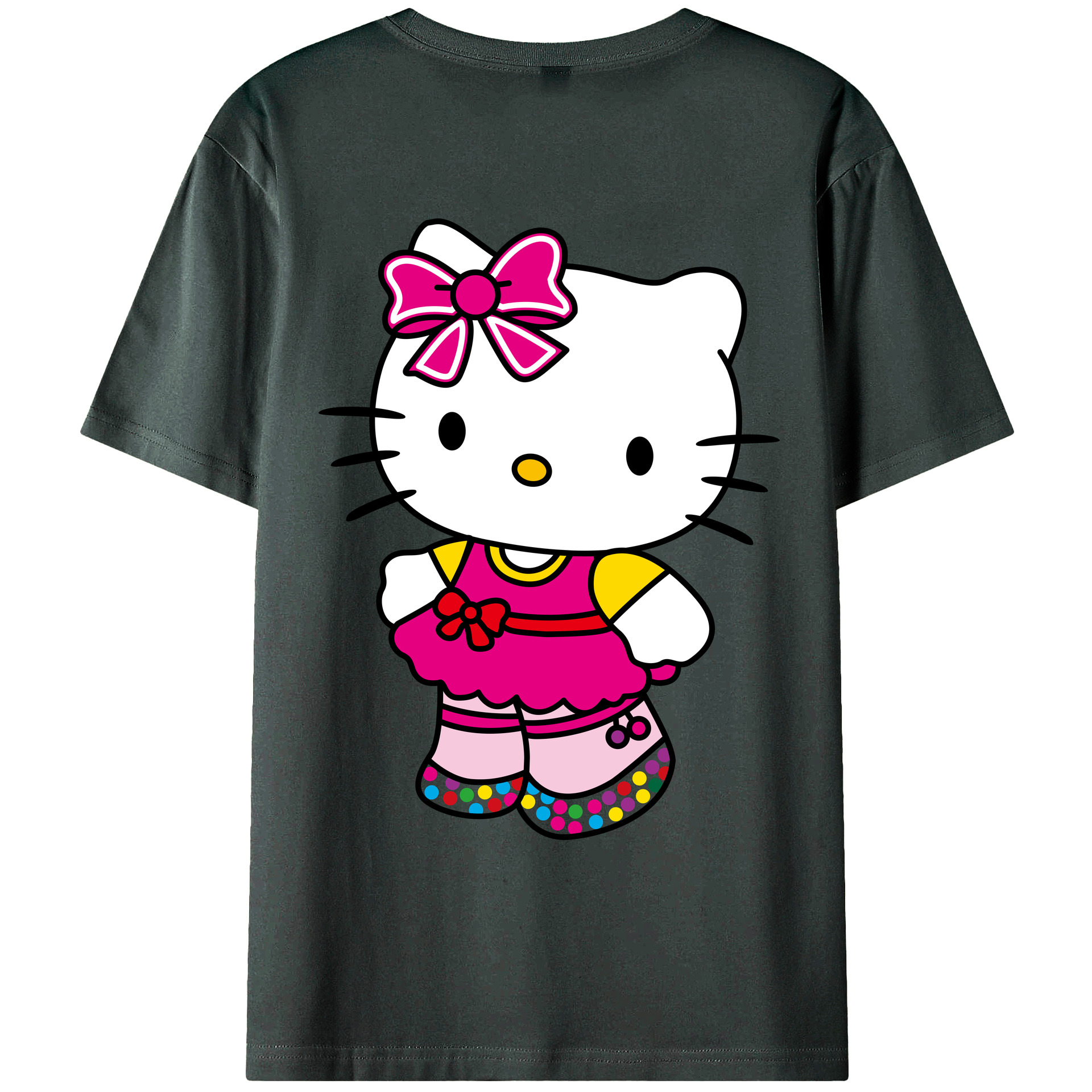 （画像用） Hello Kitty ハローキティ 綿100％ メンズ半袖Tシャツ（バックプリント） 通気性